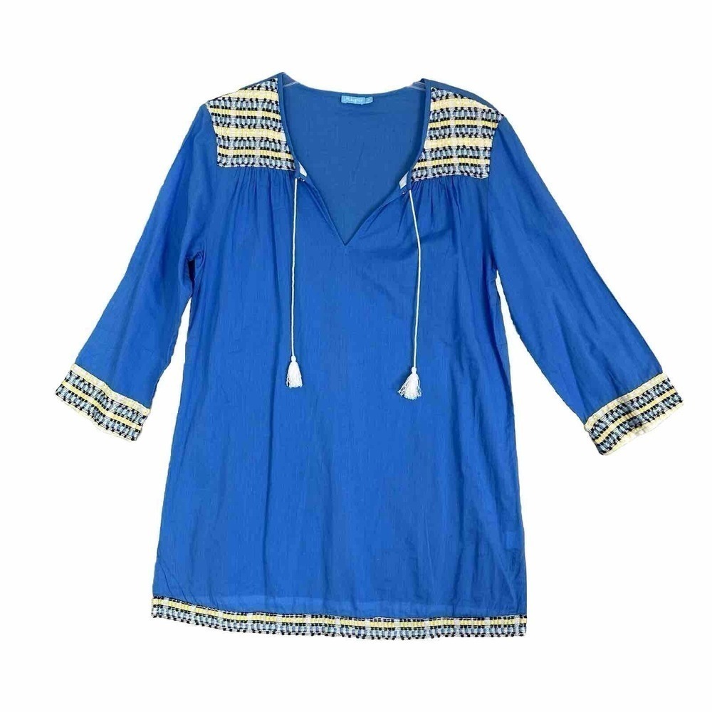 J. McLaughlin Top Women Sz Medium Tunic Beach Cover Semi-Sheer Light